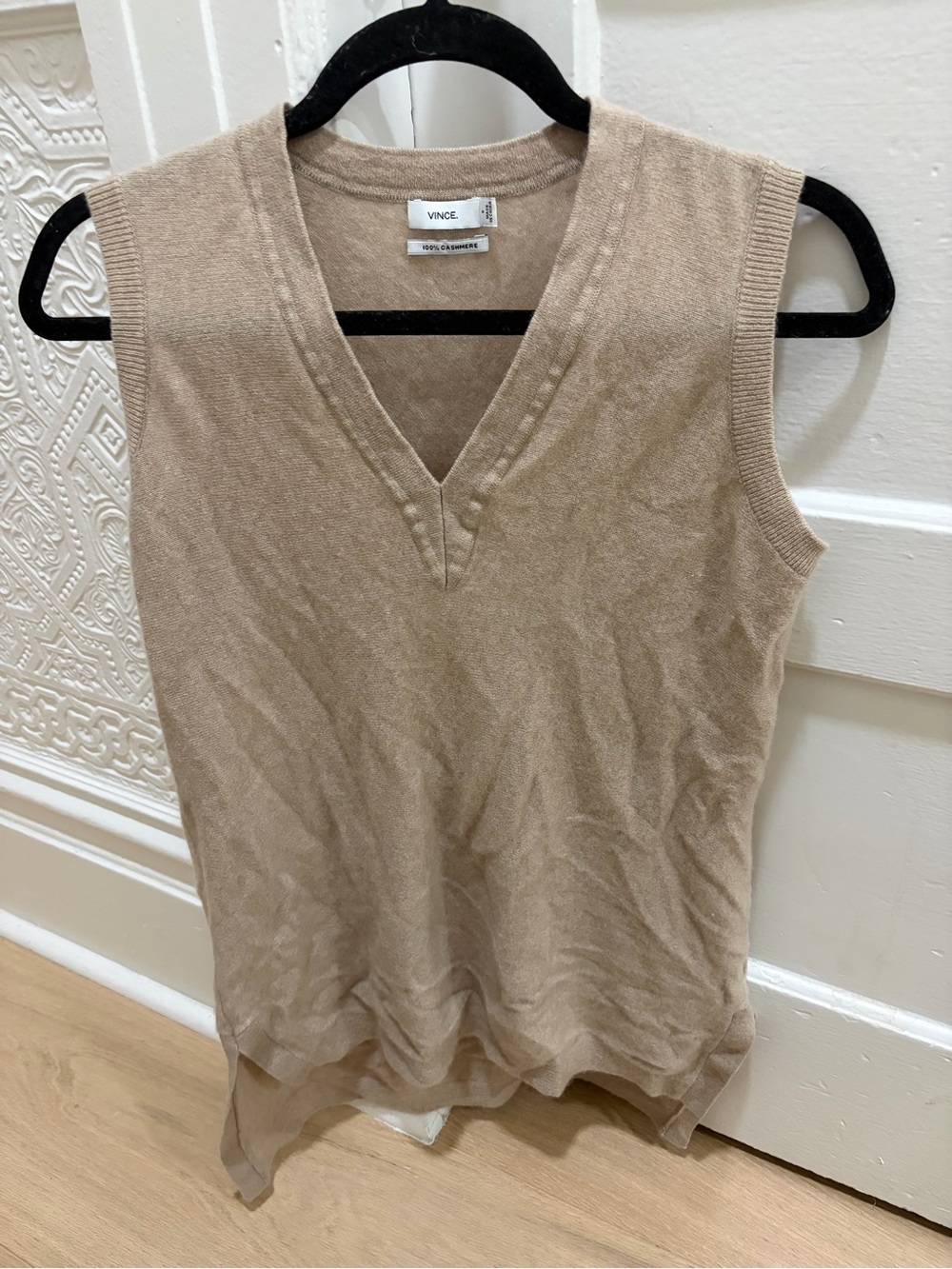 Vince Cashmere V-Neck Sweater Vest in Beige